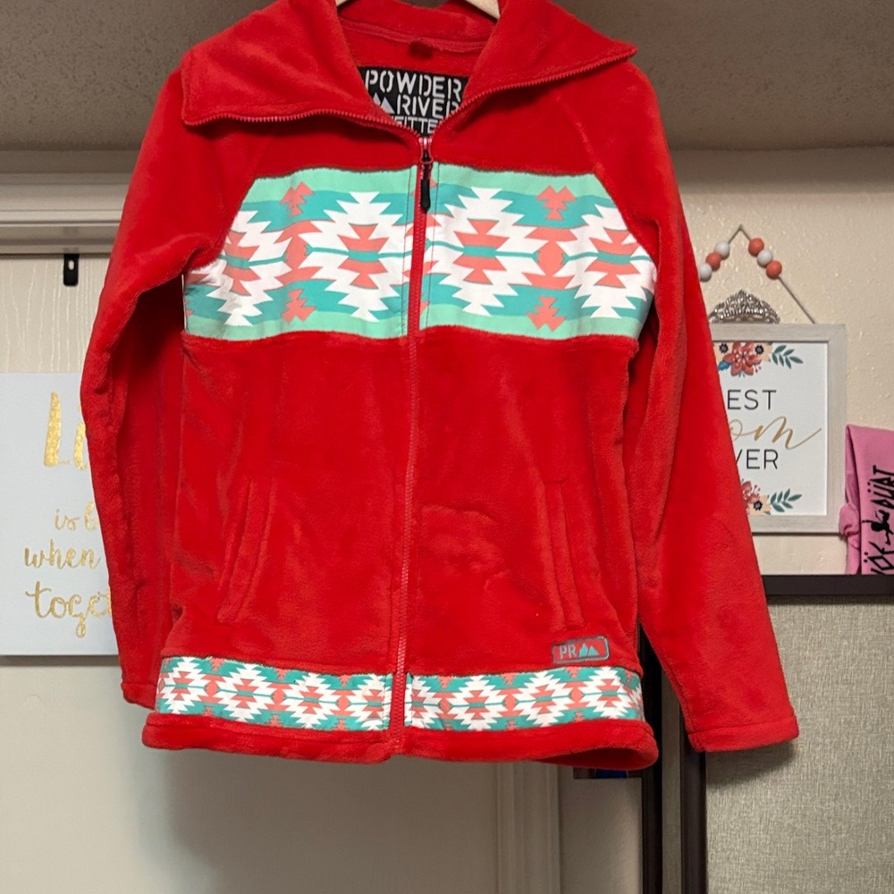 Red Patterned Women's Puffer Jacket - image 1